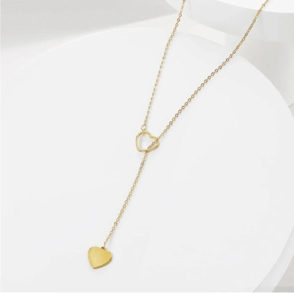 Gold 14k Gold Plated Heart Lariat Necklace